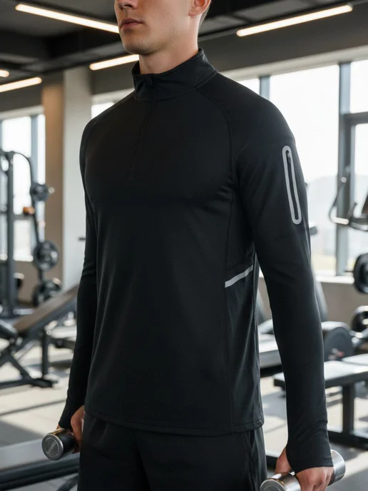 GIGANTEGYM лонгслив спортивный худи для бега, черный, фото 2