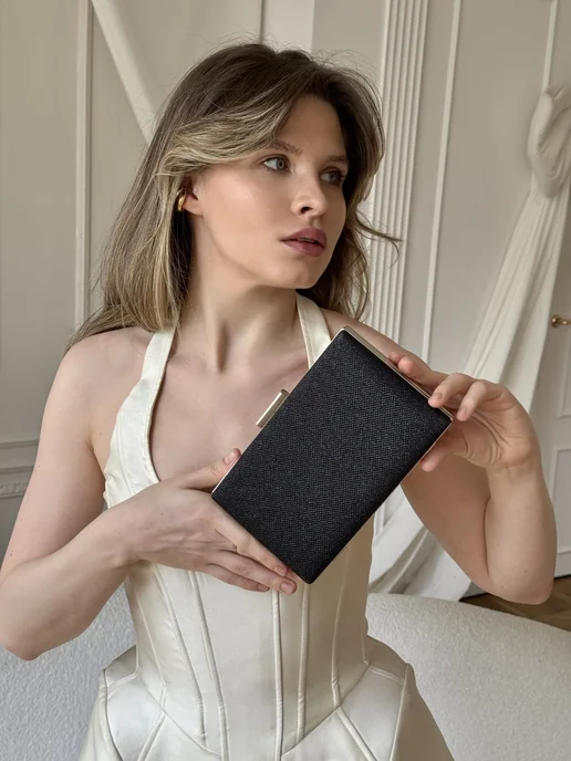 TheBB Клатч сумка вечерняя на цепочке, черный, фото 5