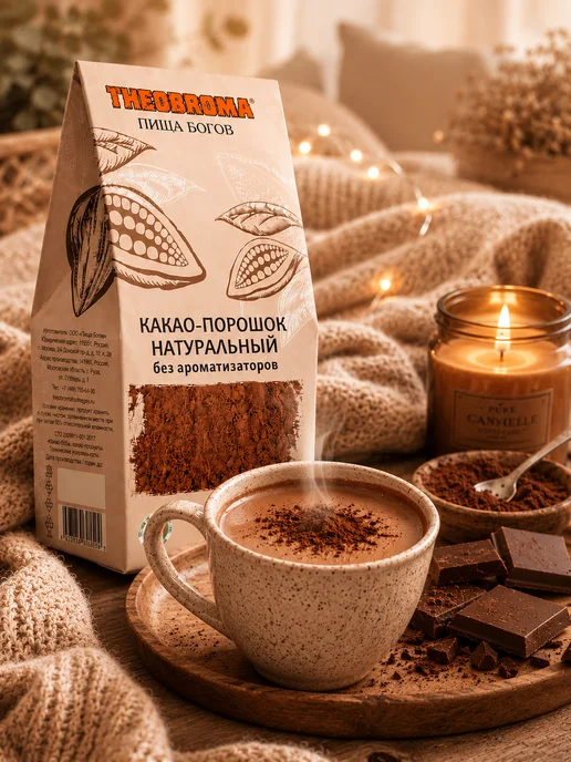 THEOBROMA Пища Богов Какао порошок натуральный без сахара 200 г для ПП и выпечки, 200 г, фото 4
