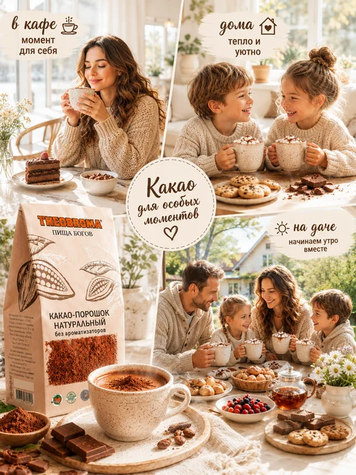 THEOBROMA Пища Богов Какао порошок натуральный без сахара 200 г для ПП и выпечки, 200 г, фото 6