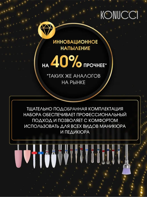 Konucci Набор фрез алмазных для маникюра и педикюра, вариант, фото 8
