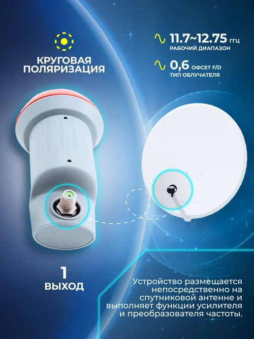 CADENA Конвертер спутниковый круговой 1 выход, серый, фото 2