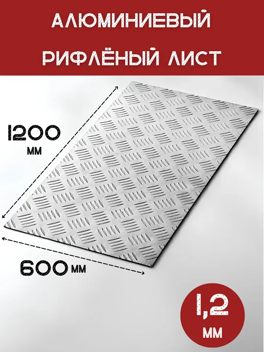 ИМпласт Лист алюминиевый рифленый 2,0мм. 1200х600мм, 1200x600 мм