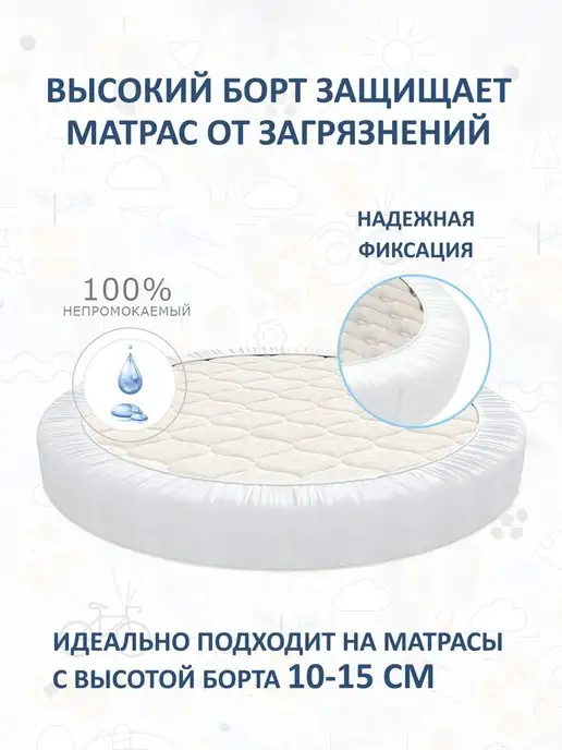МонаКо Наматрасник 75х75 круглый водонепроницаемый, 75x75, фото 5