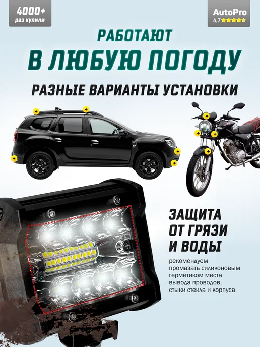 AutoPro Светодиодные противотуманные фары 60W ПТФ универсальные, 60 Вт, фото 3