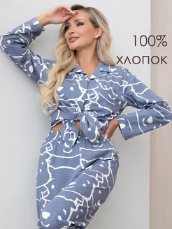 Пижама со штанами и рубашкой хлопок PjMood 102427986 купить за 2 111 ₽ в интернет-магазине Wildberries