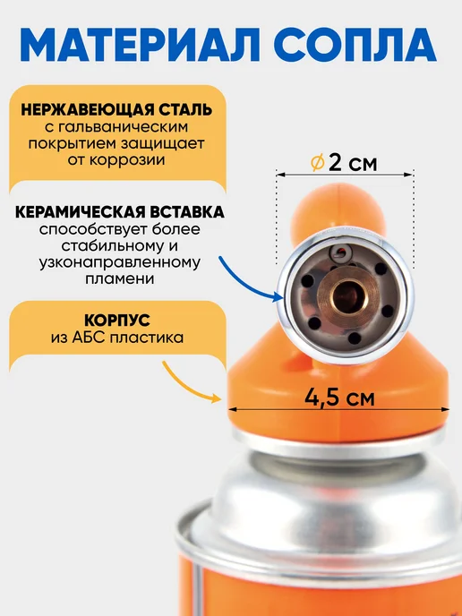 СЛЕДОПЫТ Газовая горелка с пьезоподжигом на цанговый баллон, оранжевый, фото 4