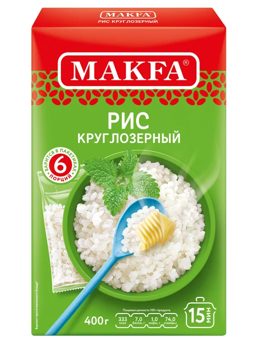 Makfa Рис Макфа шлифованный круглозерный 400г крупа, 400 г