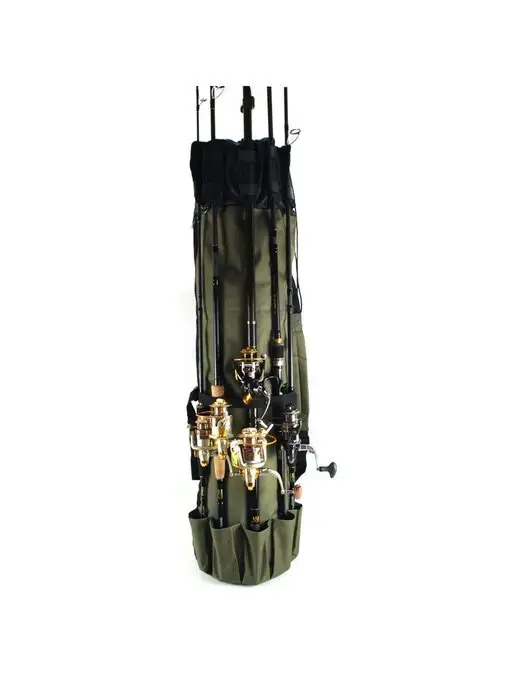 Сумки переноски для транспортировки удочек Рюкзак для переноски на 5 рыболовных удилищ и спиннингов, зеленый, фото 2