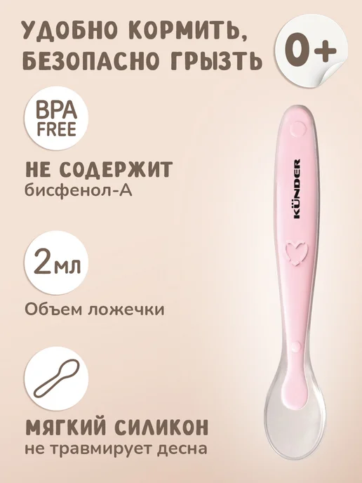 KUNDER Обучающая силиконовая ложка для прикорма, розовый, 1 шт, фото 5