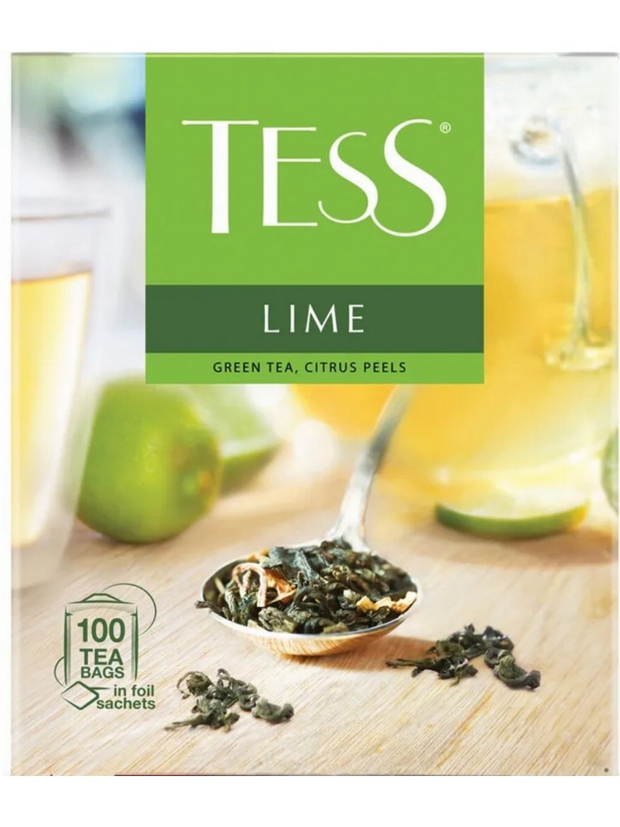 Чай в пакетиках Tess Lime зеленый с ароматом лайма 100 шт. Tesser 102765902  купить за 587 ₽ в интернет-магазине Wildberries