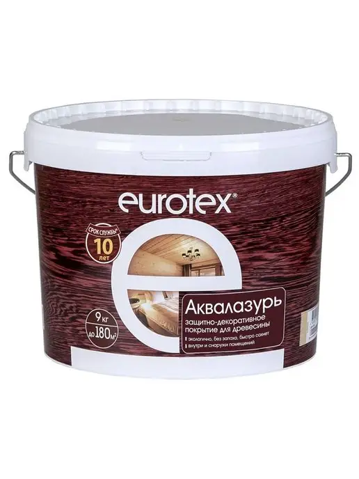 eurotex Лак защитно-декоративный для дерева Аквалазурь белая 9 л, 9 л, фото 7
