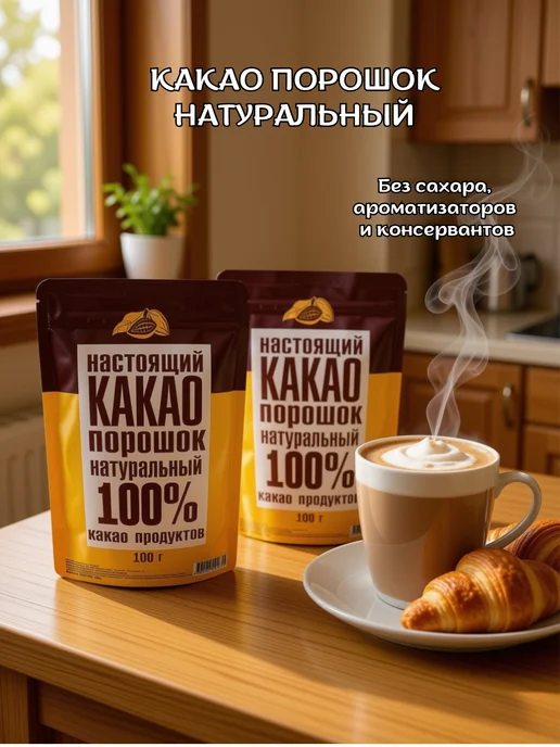 Доброе утро Какао-порошок натуральный без сахара 2 шт по 100г, 2 шт, 100 г