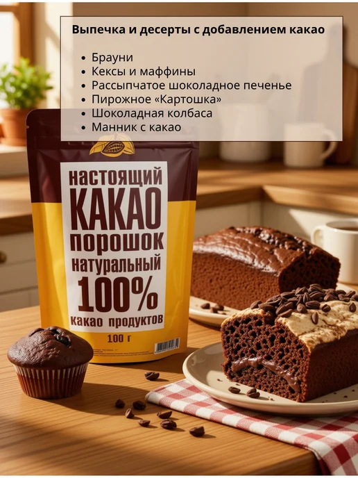 Доброе утро Какао-порошок натуральный без сахара 2 шт по 100г, 2 шт, 100 г, фото 5