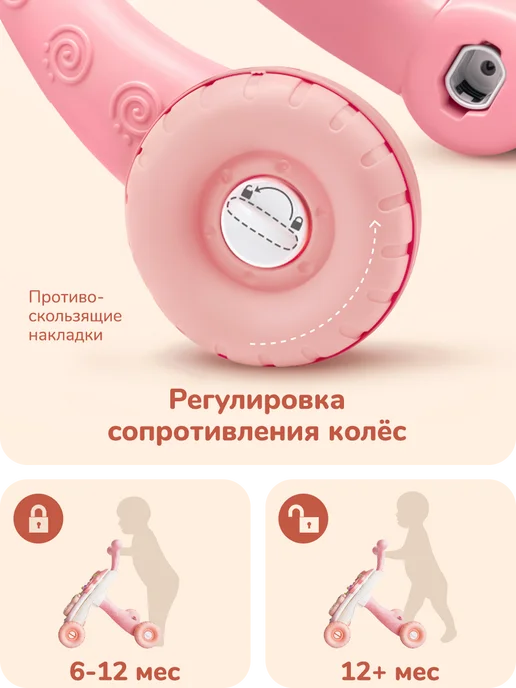 playokay Каталка ходунки с игровой панелью 4 в 1, розовый, фото 6