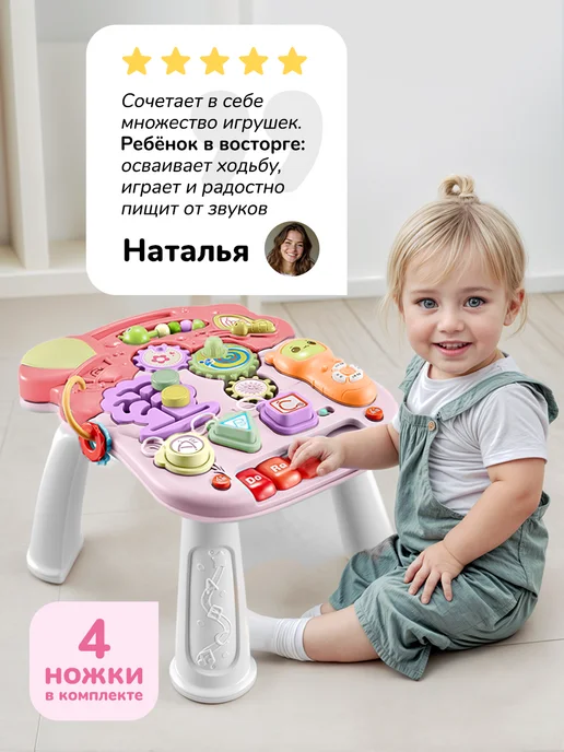 playokay Каталка ходунки с игровой панелью 4 в 1, розовый, фото 7