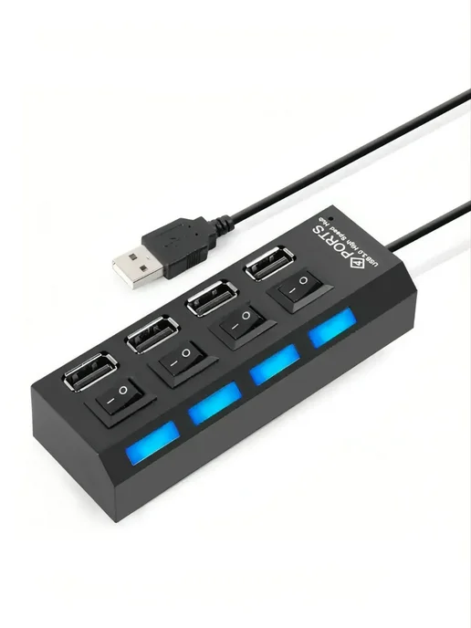 astanatehnika Разветвитель usb для компьютера юсб hub, черный