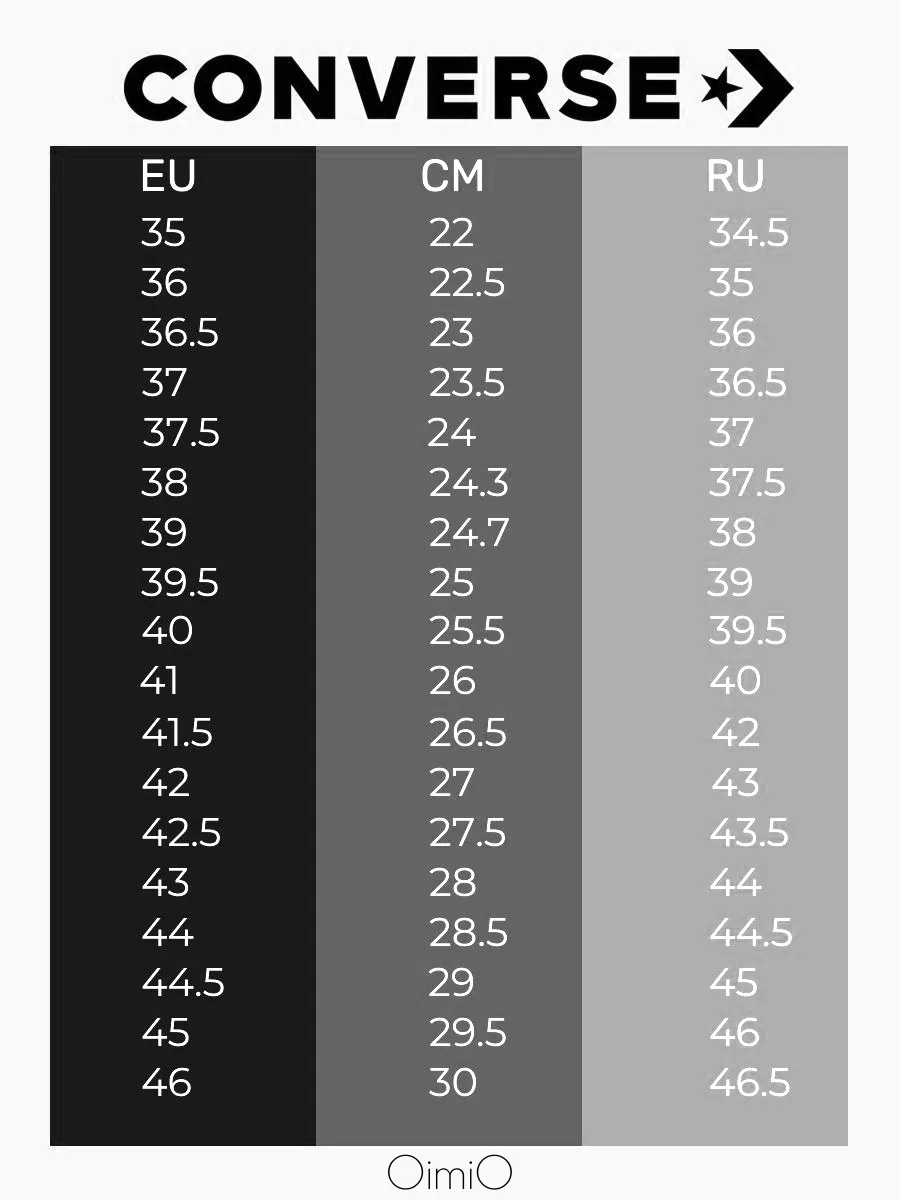 Chuck taylor converse size chart hotsell