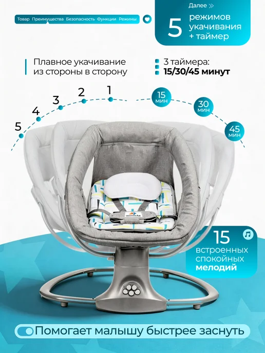 BabyStar Электрокачели для новорожденных детский шезлонг люлька кокон, серый, фото 3