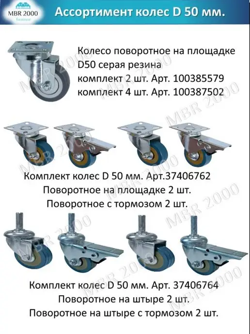 MBR2000 Колесо мебельное шар поворотное D50мм на площадке ком-кт 4шт, 4 шт, фото 5