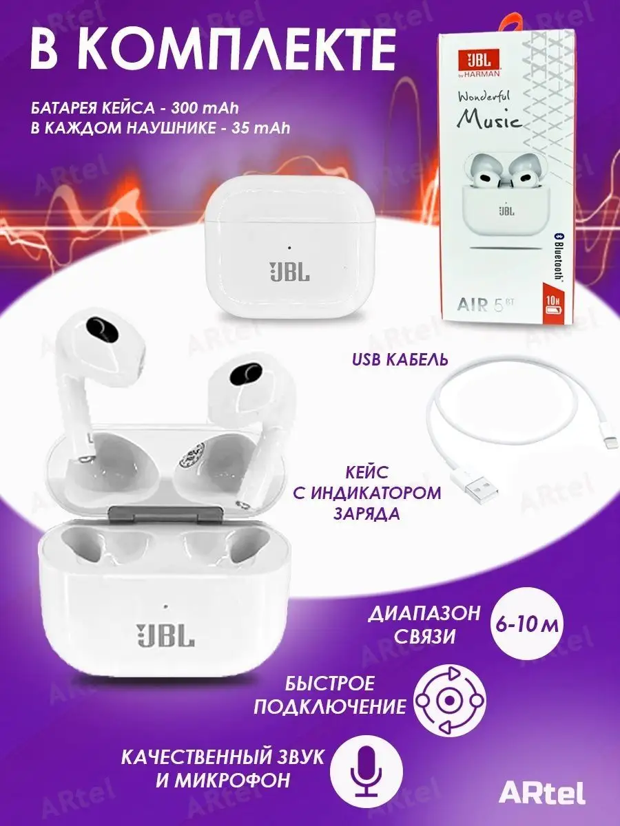 Air 5 Bluetooth беспрводные наушники Беспроводные наушники 103207667 купить  в интернет-магазине Wildberries