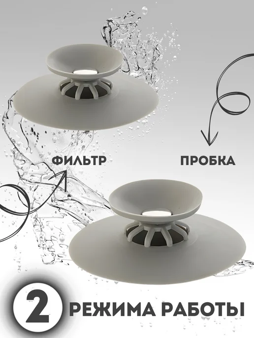 BIXA XOHA Пробка заглушка для раковины универсальная резиновая, серый, фото 2