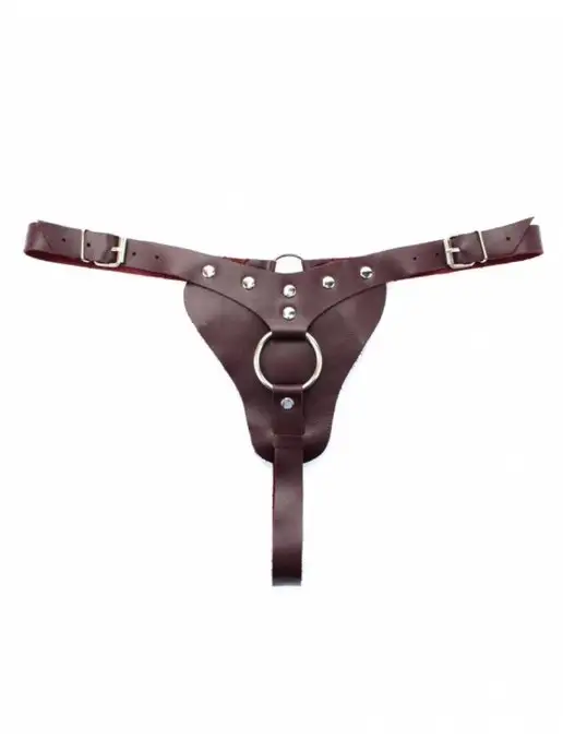 BDSM арсенал Кожаные трусы для страпона цвета бордо, красный