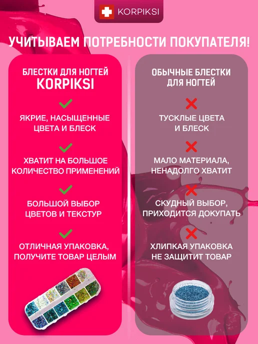 Korpiksi Блестки для дизайна ногтей, белый, фото 5
