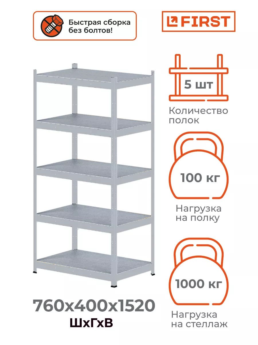 Стеллаж металлический HIT для дома и гаража 5 полок First Logistik  103473869 купить за 4 400 ₽ в интернет-магазине Wildberries