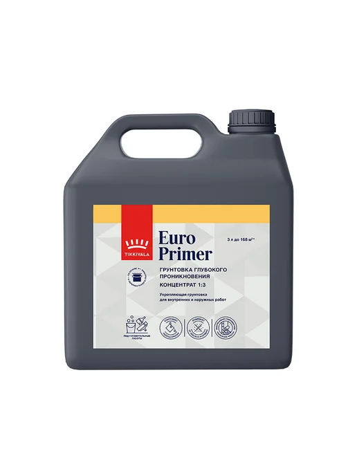 TIKKURILA EURO PRIMER Концентрат 1 3 грунтовка, укрепляющая (3л), 3 л, фото 6