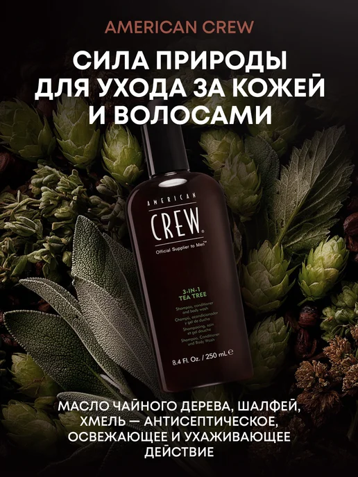 American CREW Шампунь 3в1 Tea Tree кондиционер и гель для душа 250 мл, 250 мл, фото 2