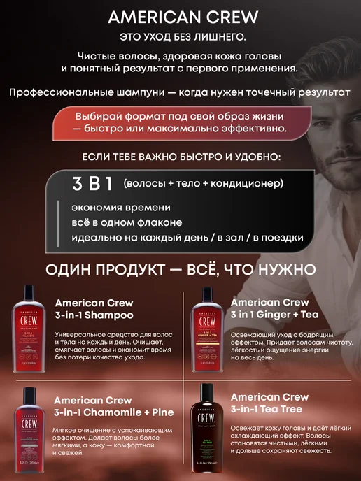 American CREW Шампунь 3в1 Tea Tree кондиционер и гель для душа 250 мл, 250 мл, фото 6