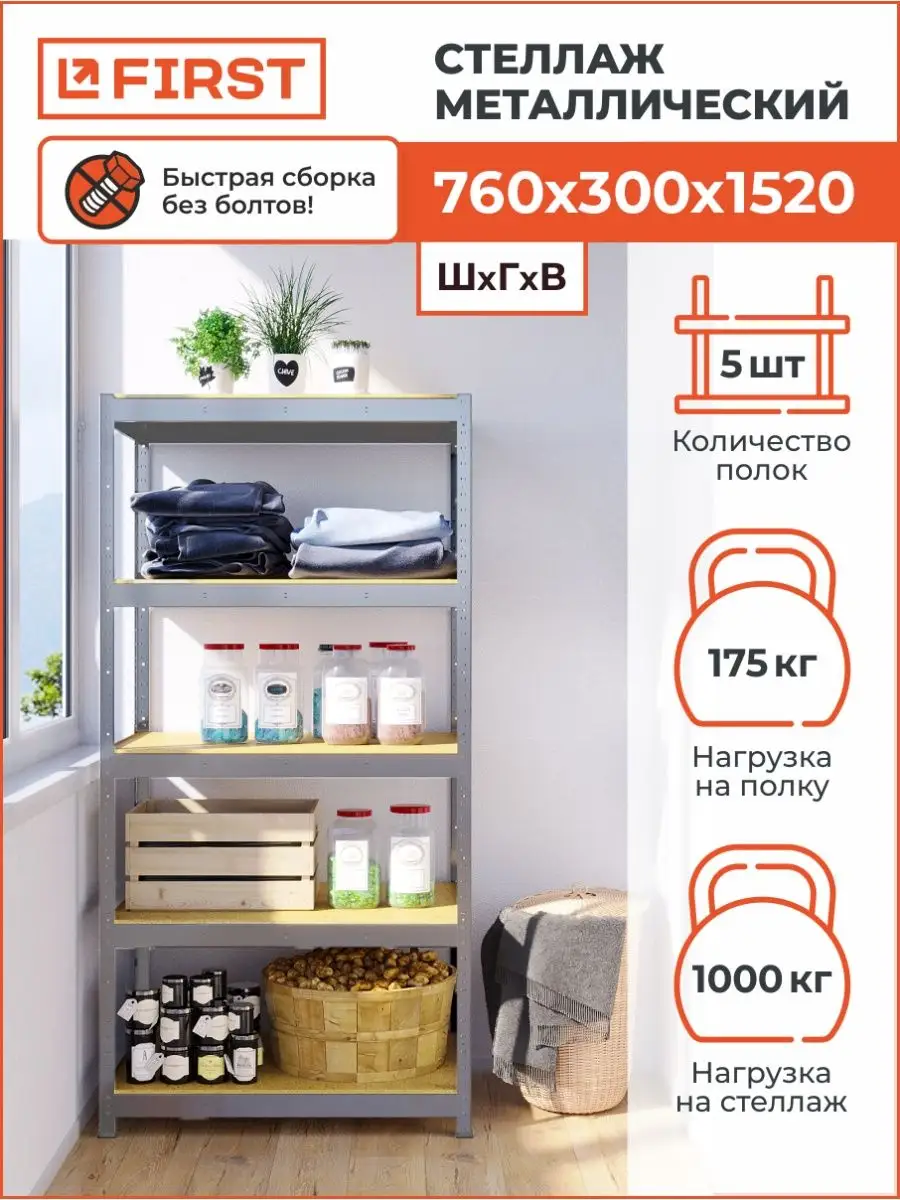 Стеллаж металлический loft этажерка для дома 5 полок First Logistik  103544449 купить за 2 527 ₽ в интернет-магазине Wildberries