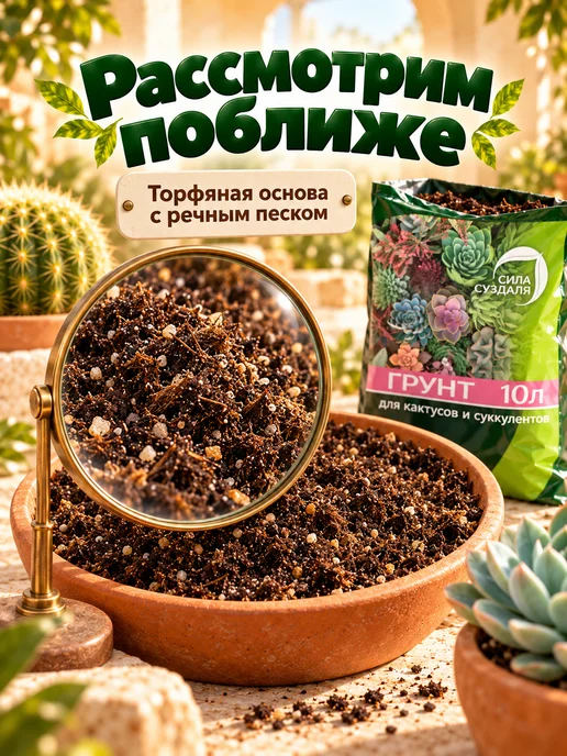 Сила Суздаля Грунт для кактусов и суккулентов готовый 10 литров, вариант, фото 2