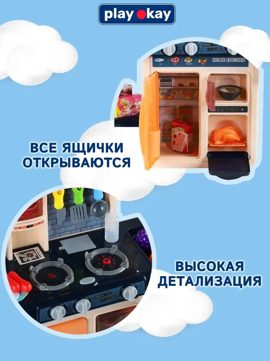 Детская кухня с паром, музыкой и светом Play Okay 103658987 купить за 2 088  ₽ в интернет-магазине Wildberries