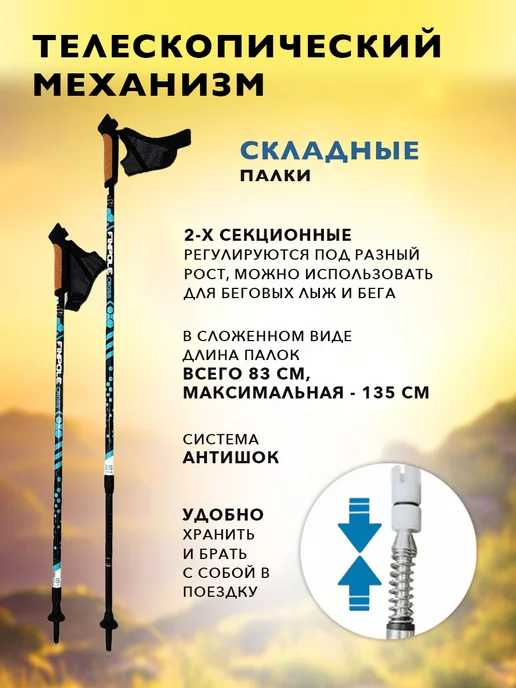 Finland Brand Палки для скандинавской ходьбы телескопические, синий, фото 5