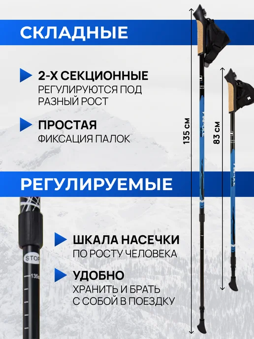 Finland Brand Палки для скандинавской ходьбы телескопические, карбон 60%, синий, фото 2