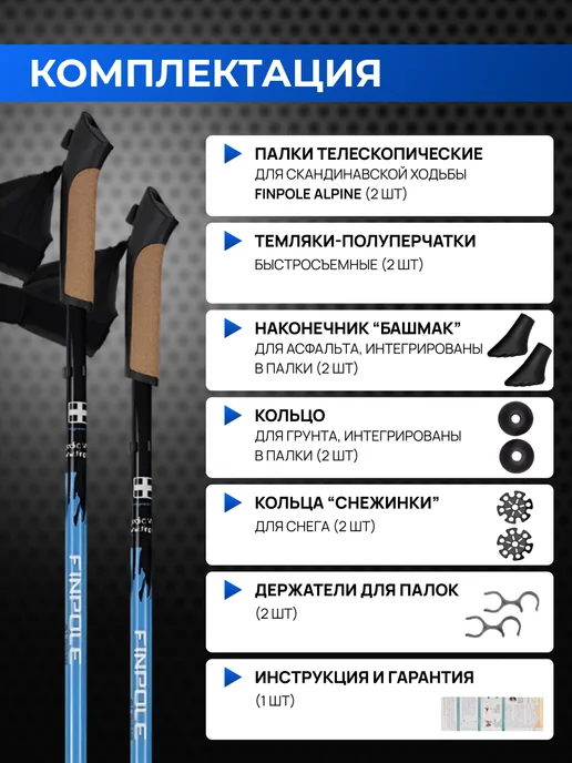 Finland Brand Палки для скандинавской ходьбы телескопические, карбон 60%, синий, фото 3