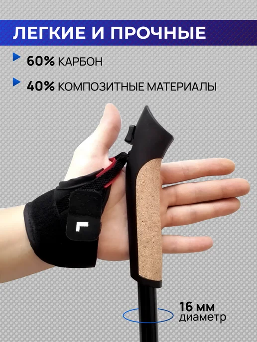 Finland Brand Палки для скандинавской ходьбы телескопические, карбон 60%, синий, фото 6