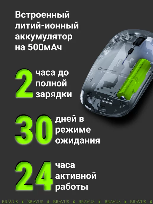 Bravus Беспроводная мышь бесшумная эргономичная, серый, фото 3
