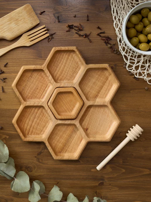 WoodCorp Менажница деревянная с соусницей набор посуды для сервировки, коричневый, фото 5