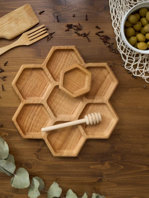 WoodCorp Менажница деревянная с соусницей набор посуды для сервировки, коричневый, фото 8