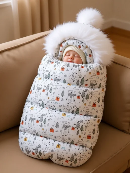 Mamamara Конверт на выписку зима новорожденного, белый, фото 2