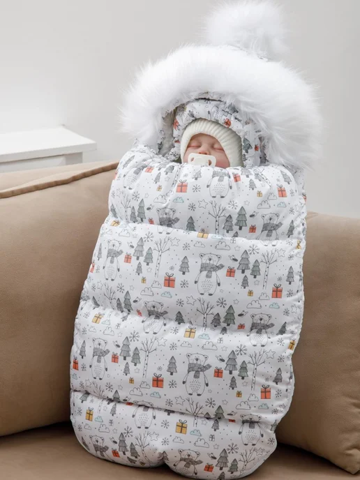 Mamamara Конверт на выписку зима новорожденного, белый, фото 5