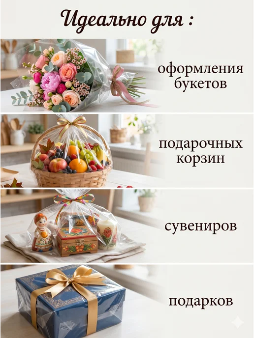 Сима-Ленд & UPAK LAND Упаковочная пленка прозрачная для цветов, белый, фото 3
