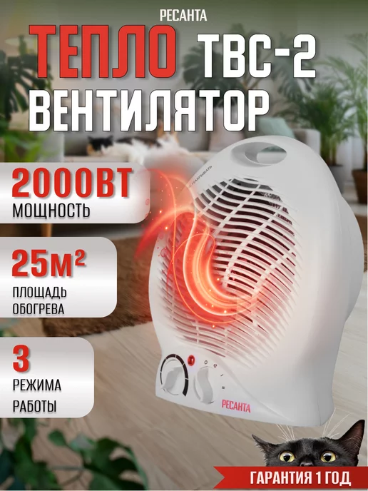 РЕСАНТА Тепловентилятор 2 кВт, белый