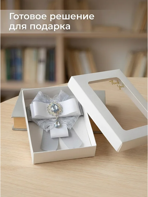 Filii auriam Галстук Бант на блузку школьный, серый, фото 6