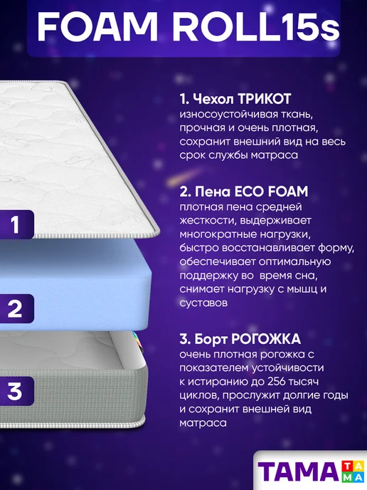 TAMA Беспружинный матрас 80х200 FOAM ROLL 15S, 160x200, фото 2
