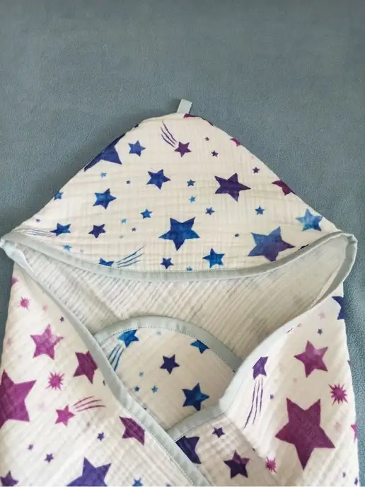 VERTA baby Полотенце детское с капюшоном муслиновое, синий, фото 3