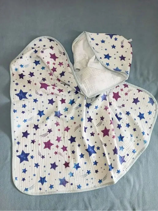 VERTA baby Полотенце детское с капюшоном муслиновое, синий, фото 4